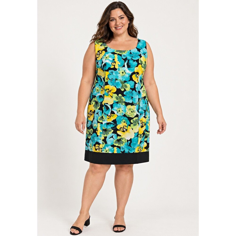 Dressbarn Woman Plus 20W Sleeveless Floral Shift Dress Scoop Neck Sheath Cruise